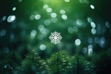 Snowflake surrounded by pine needles.