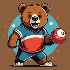 vector isolated bear play bowling