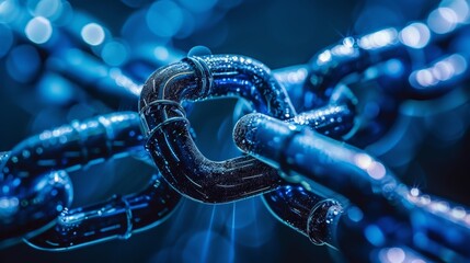 Interlocking metallic links form a chain, symbolizing the interconnectedness of data in the digital age. Yet, a single, glowing link cracks open, representing the ever-present vulnerability to cyber t