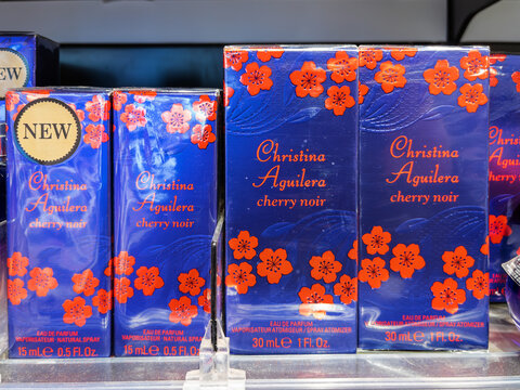 Christina Aguilera Cherry Noir Perfume Packages on Display
