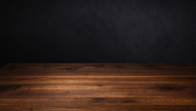empty wooden table on dark background Empty Space for products display