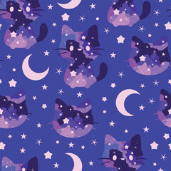 Galaxy Star Cloud Cat Pattern Design