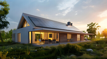  A futuristic smart home embracing minimalist architecture and renewable energy idea, generative ai