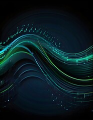Technology abstract wave lines on black background Vector wavy lines pattern smooth curve flowing dynamic blue green gradient background. futuristic graphic energy sound waves technology Generative AI