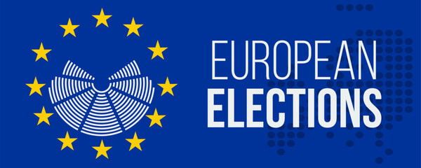 european elections vector poster with parliament symbol and yellow stars - obrazy, fototapety, plakaty