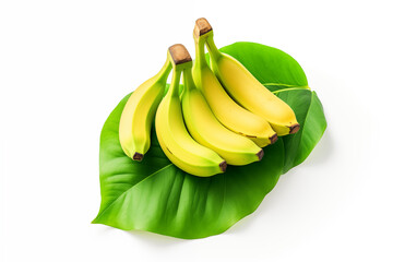 Bunch of bananas with leaves isolated on white background. AI generation.