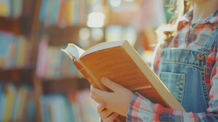 Child reading a book in the library ,International Children’s Book Day