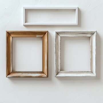 Set of picture frame mockup on white wall 