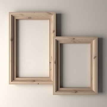 Beige color Two picture frame mockup on the wall 