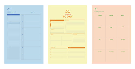 set of Daily Weekly Yearly Planner. Make your day more easily and happy. Vector Print template.	