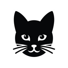 Playful and Simple Silhouetted Cartoon Cat Face Logo Icon Vector