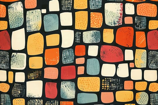 Colorful patchwork art with dotted patterns