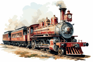 Naklejka premium Classic vintage train in watercolor illustration