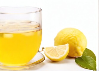 Lemon drinking tea on white background from Generative AI