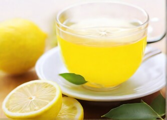 Lemon drinking tea on white background from Generative AI