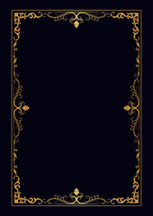 golden vintage border Elegant background, navy blue