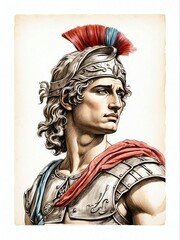 Alexander the Great hand drawn sketch portrait on plain white background from Generative AI