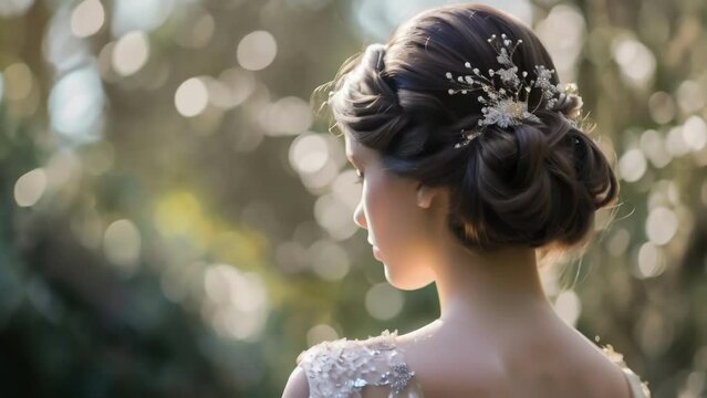 A portrait featuring a sophisticated updo adorned with cascading rhinestone hairpins.