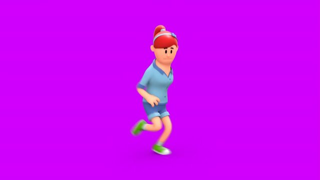 3D Rendered Animated Scene Of Cartoon Woman Running In Haste Looking Left And Right
