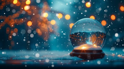 Wintery Night Scene Captured within a Sparkling Snow Globe - obrazy, fototapety, plakaty