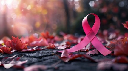 Breast Cancer Awareness Month banner with pink ribbon, creative advertising Ideas - obrazy, fototapety, plakaty