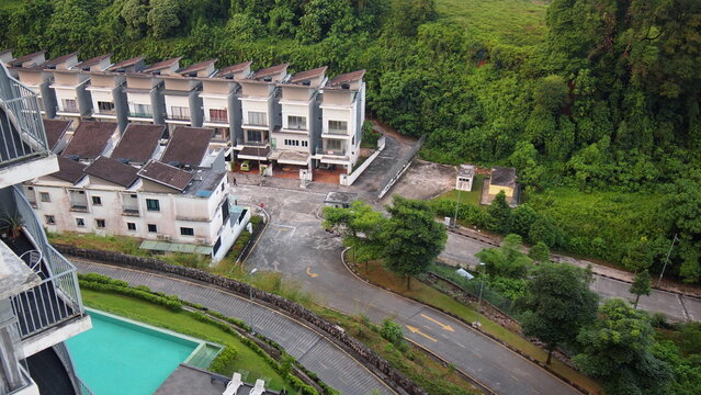 An aerial view of terrance homes in Taiping Malaysia