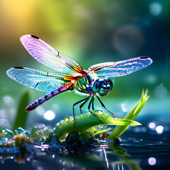 dragonflies perched on water plants