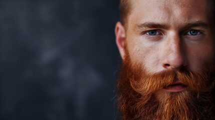 Intense gaze of a bearded man. - obrazy, fototapety, plakaty