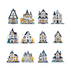 set vector illustration helloween house