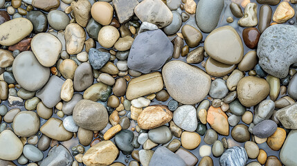 Smooth pebbles in various earthy tones.