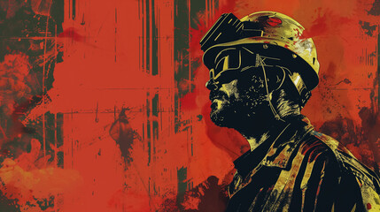 Fototapeta premium Silhouette of a man in a helmet.