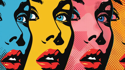 Multiple faces in colorful pop-art style.