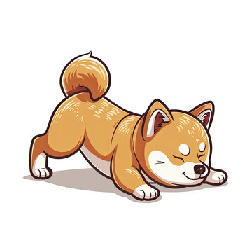  Shiba Inu Dog Stretching Cartoon, Isolated Transparent Background Images
