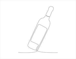 Continuous Line Drawing Of Wine Bottle. One Line Of A Bottle Of Wine. Wine Bottle Continuous Line Art. Editable Outline.