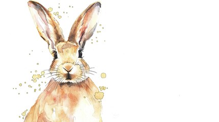 Vibrant Watercolour Bunny Illustration with Blank Card for Heartfelt Messages