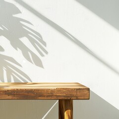 Chic Nordic Wooden Table with Green Plant Shadows for Elevated Product Display