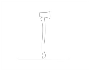 Continuous Line Drawing Of Axe. One Line Of Axe. Hatchet Continuous Line Art. Editable Outline.