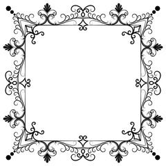 vintage border Black abstract flowers, thin lines, for wedding cards, invitations.