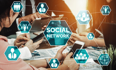 Social media and young people network concept. Modern graphic interface showing online social...