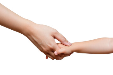 a mother hand holding his son hand isolated on white background