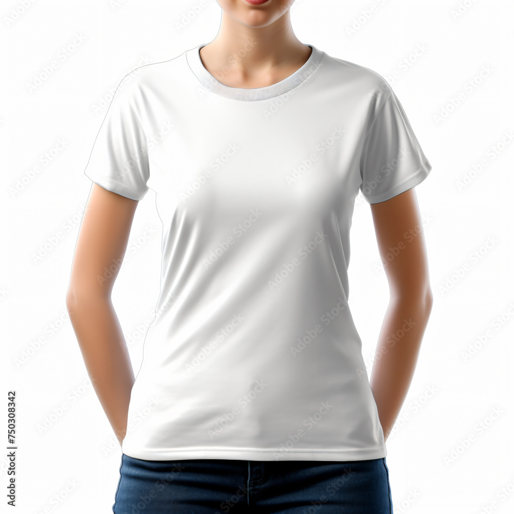 Wall mural Ladies tshirt mockup on isolated white background generated AI