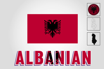 Albanian map and Albanian flag vector drawing