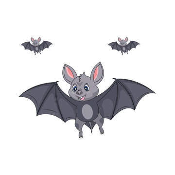 Vector happy bat cartoon flying