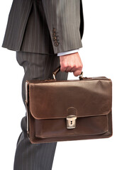 A person in a suit holding a briefcase