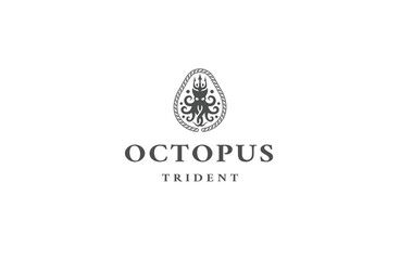 Octopus and trident logo icon design template flat vector