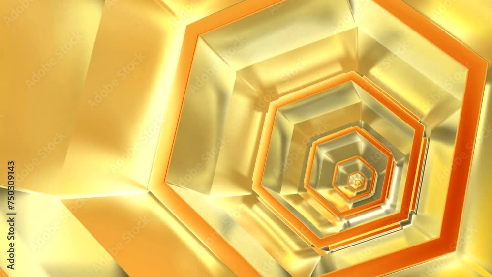 Poster animation of a fall in a colorful hexagonal sci fi tunnel. motion. bright fractal shaped corridor.