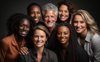 Studio shot of happy diverse team, multiracial business friends having fun together.
Generative AI