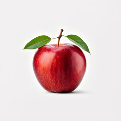 one red apple on a white background with two leaves