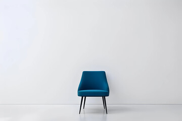 blue chair in a white room