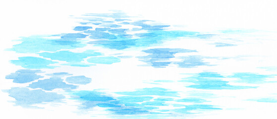 コピースペースのある爽やかな水色と青色の海をイメージした水彩背景　背景イラスト　海　水面